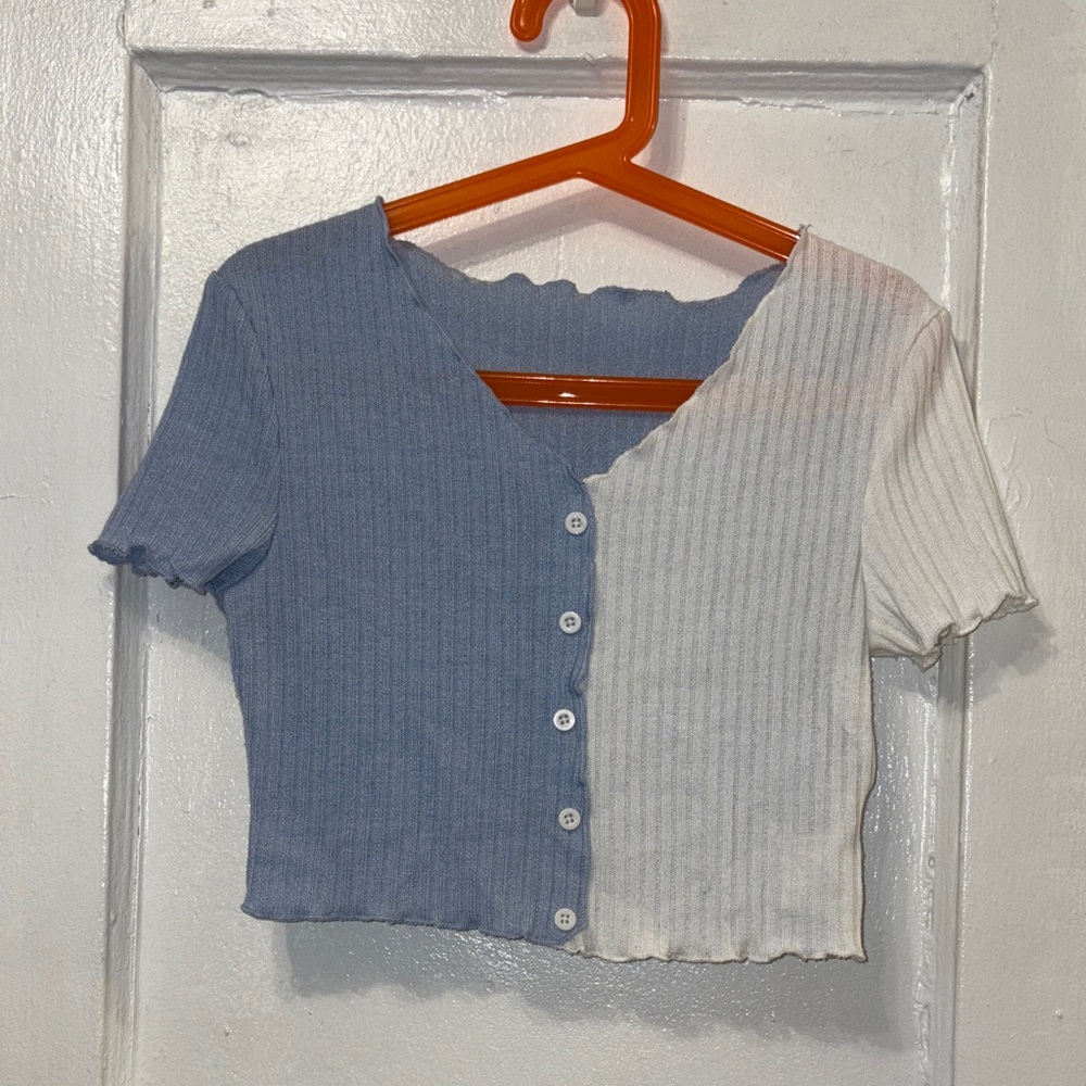 SHEIN Blue and White Kids Short Sleeve Tee